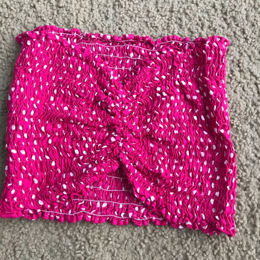 Pink with white polka dot bandeau top